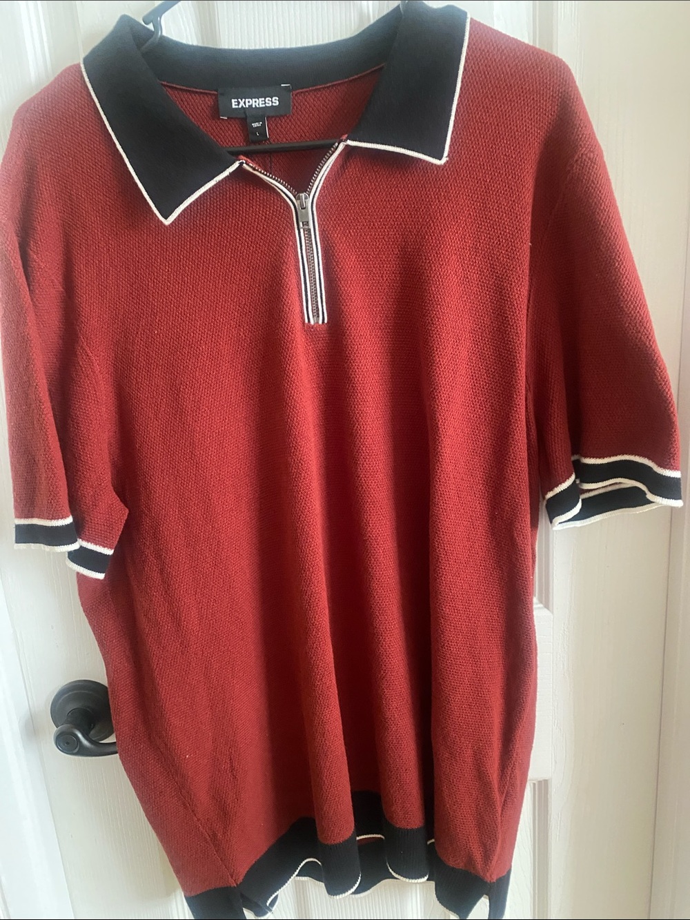 Express Men’s Rust Polo with Black Trim and Zip